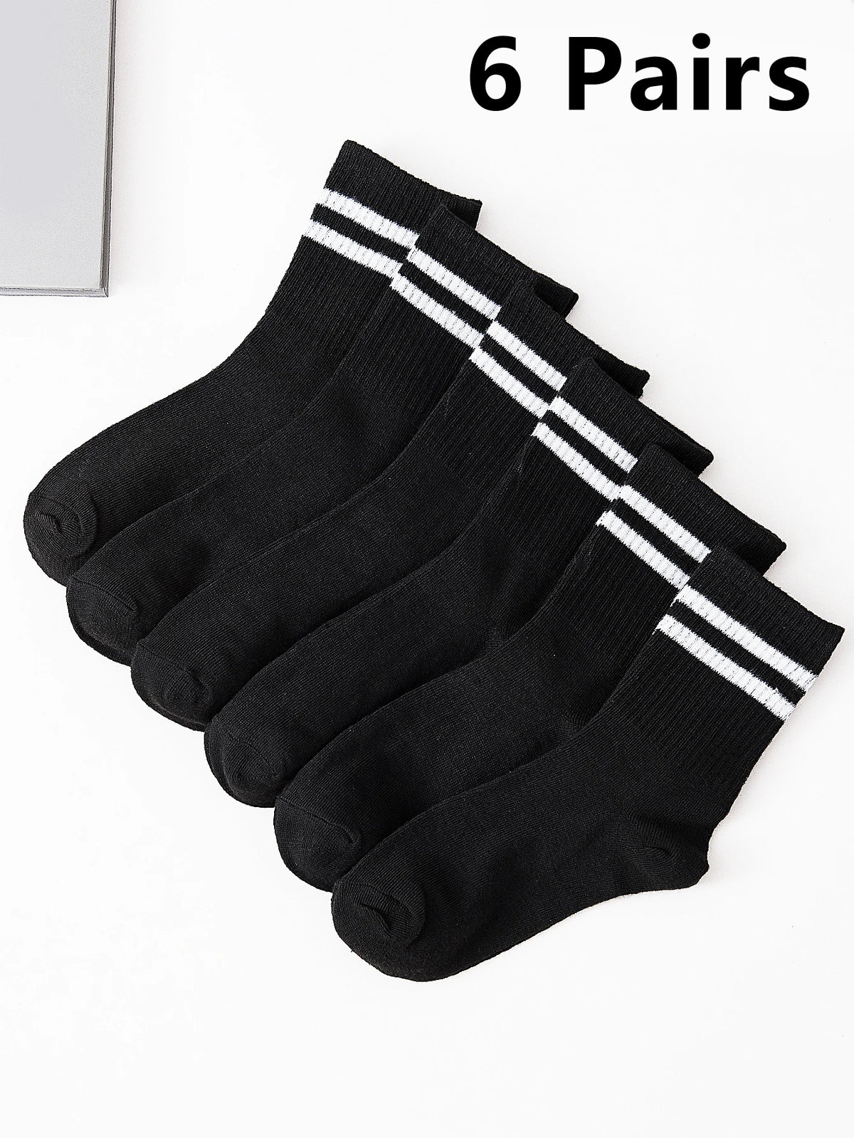 6 Pairs Polyester Elastane Crew Socks For Men