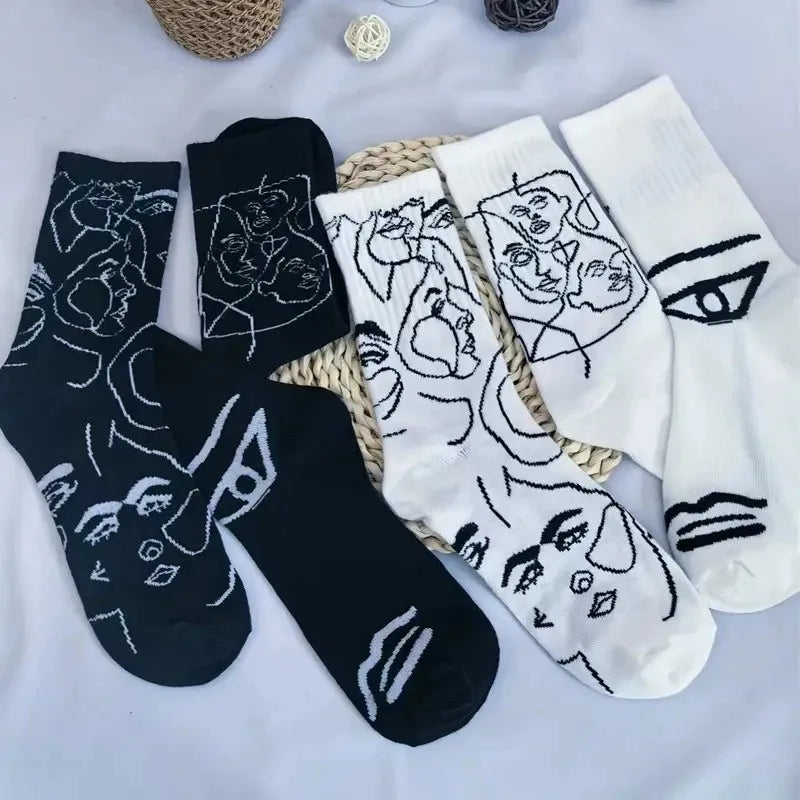Cotton Blend Abstract Graphic Crew Socks