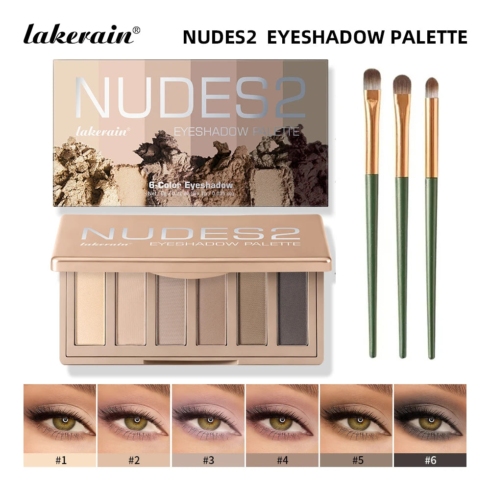 6 Color Matte Eyeshadow Powder Palette with Makeup Brushes