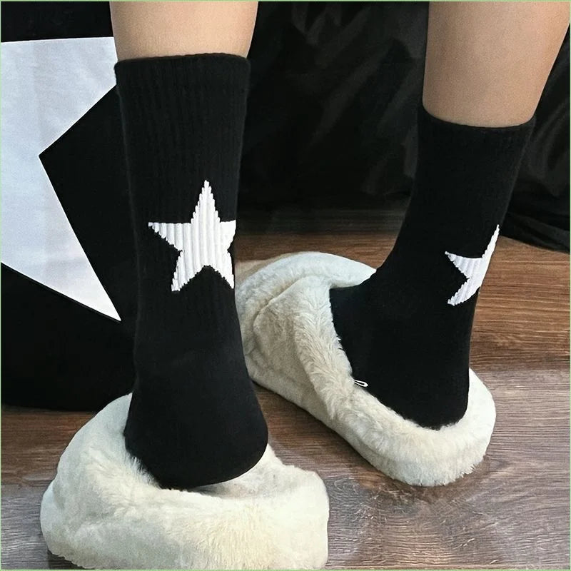 Cotton Star Pattern Mid Tube Socks
