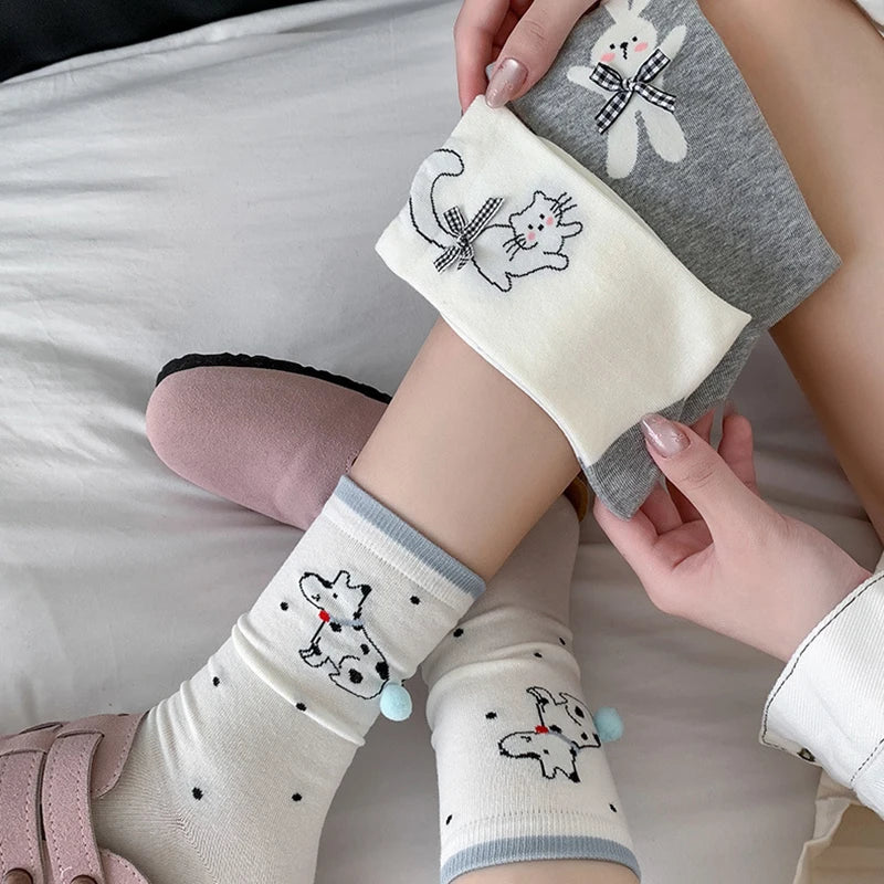 Polyester Elastane Cartoon Animal Mid Tube Socks for Women