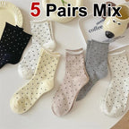 Polyester Elastane Polka Dot Mid Tube Casual Socks