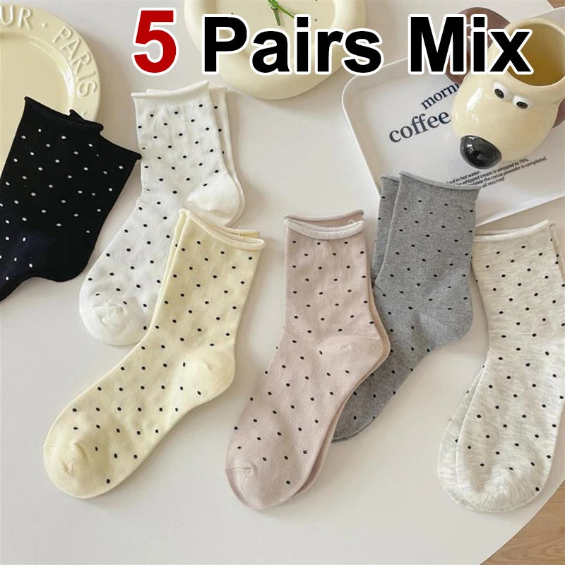 Polyester Elastane Polka Dot Mid Tube Casual Socks