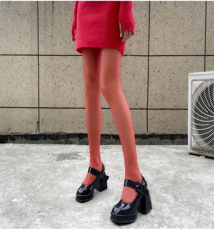 Solid Polyester Elastane Slim Fit Pantyhose Tights