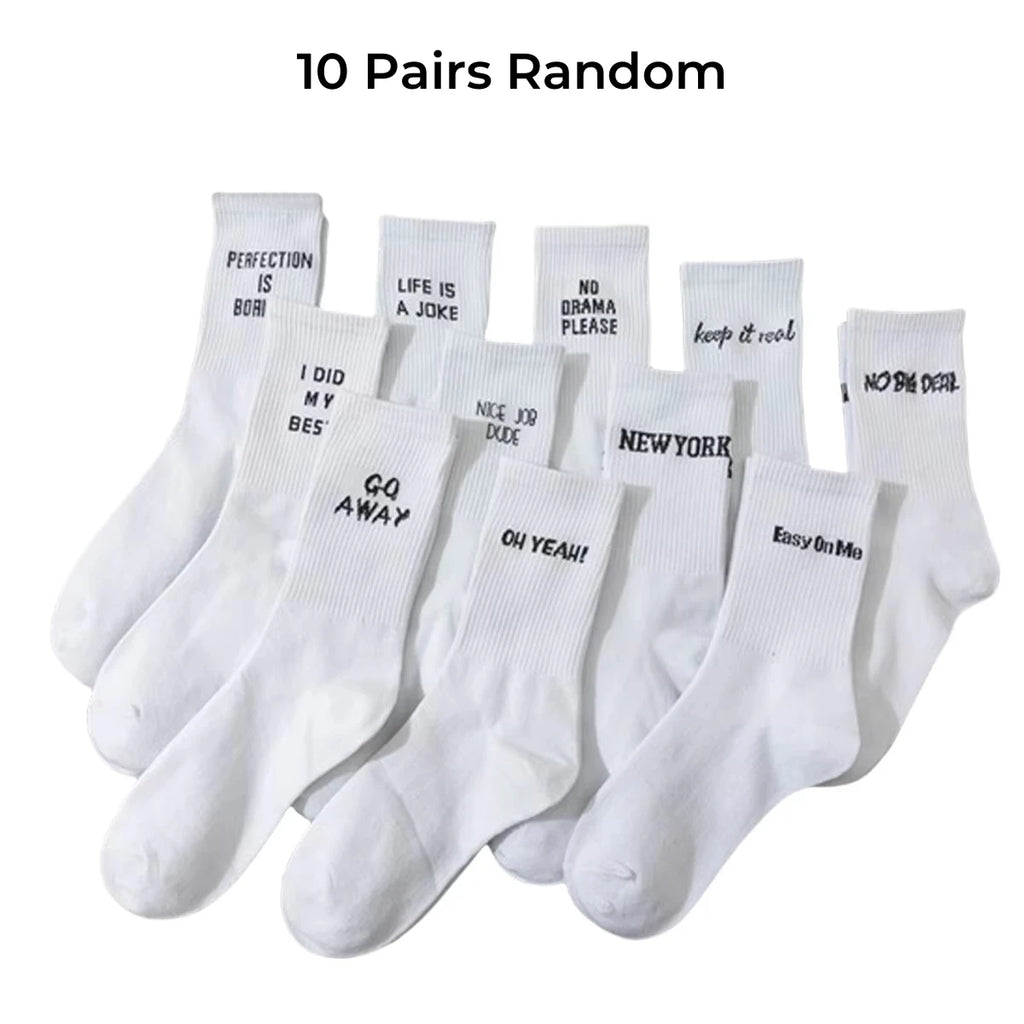 Polyester Elastane Blend Crew Socks With Letter Design