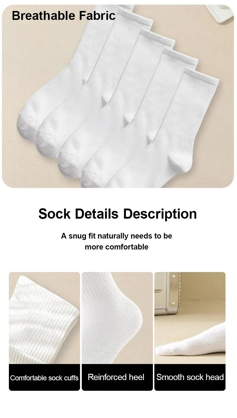 5 Pairs Polyester Spandex Solid Color Casual Crew Socks