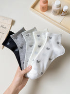 Womens Polyester Elastane Low Tube Casual Ankle Socks 5 Pack