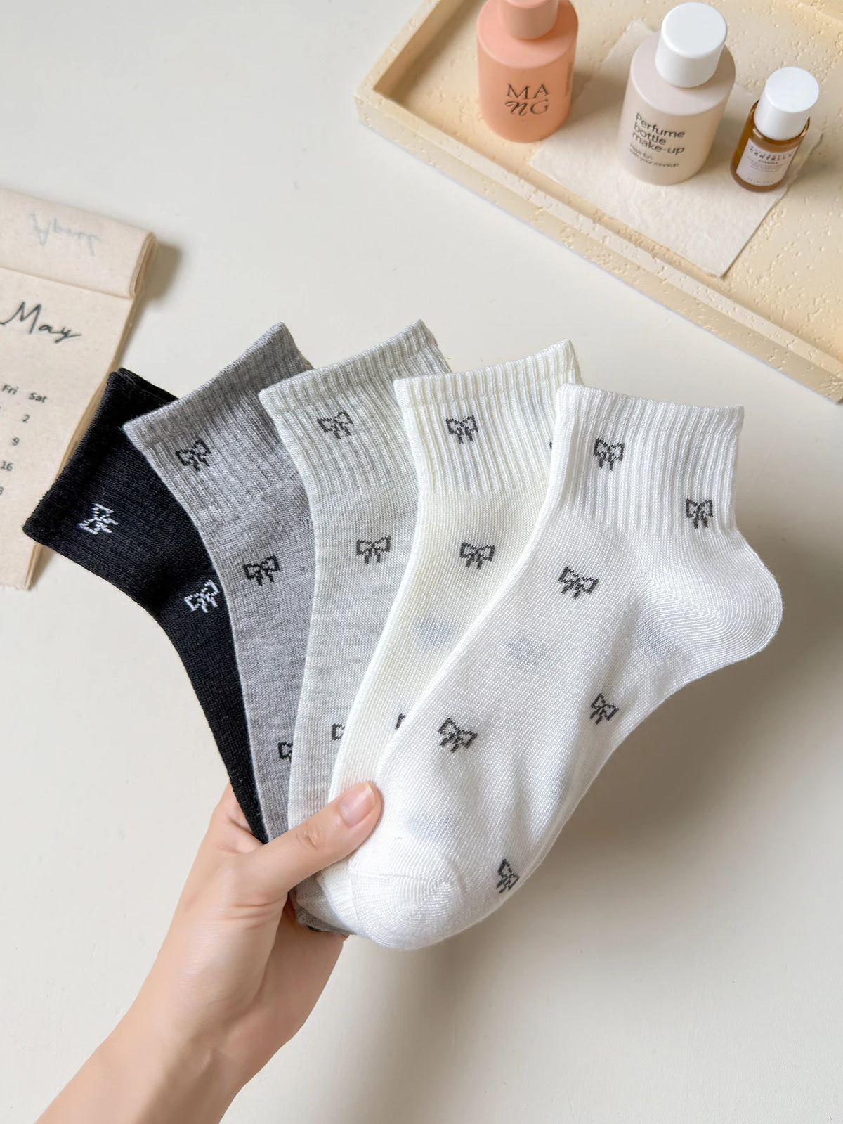 Womens Polyester Elastane Low Tube Casual Ankle Socks 5 Pack