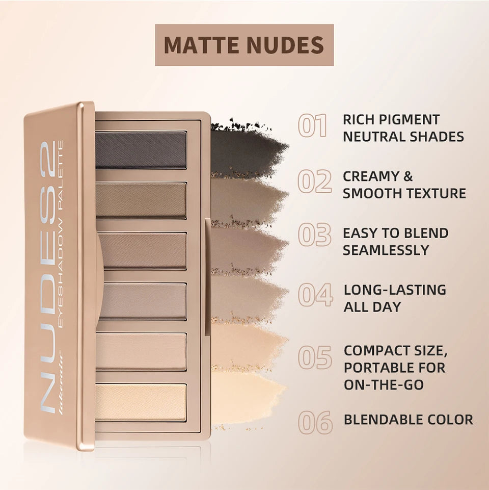 6 Color Matte Eyeshadow Powder Palette with Makeup Brushes