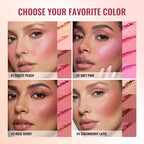 4 Color Matte Powder Blush Palette with Makeup Brush