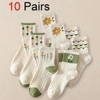 10 Pairs Floral Print Polyester Casual Mid Tube Socks