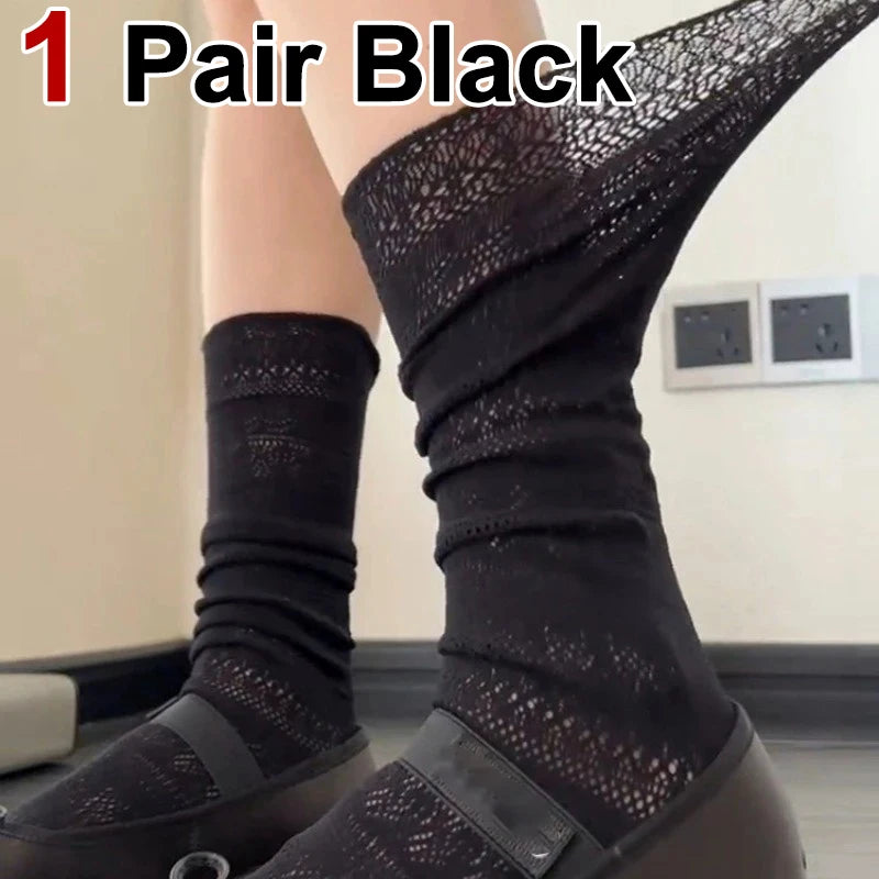 Lace Trimmed Polyester Elastane Casual Mid Tube Socks