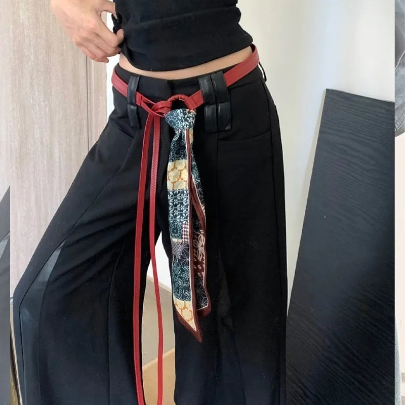 PU Leather Belt with Detachable Silk Scarf Waist Accessory