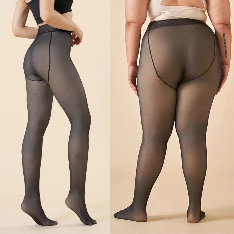 Fleece Lined Translucent Elastic Thermal Tights