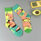 Cotton Blend Capybara Print Casual Mid Calf Socks