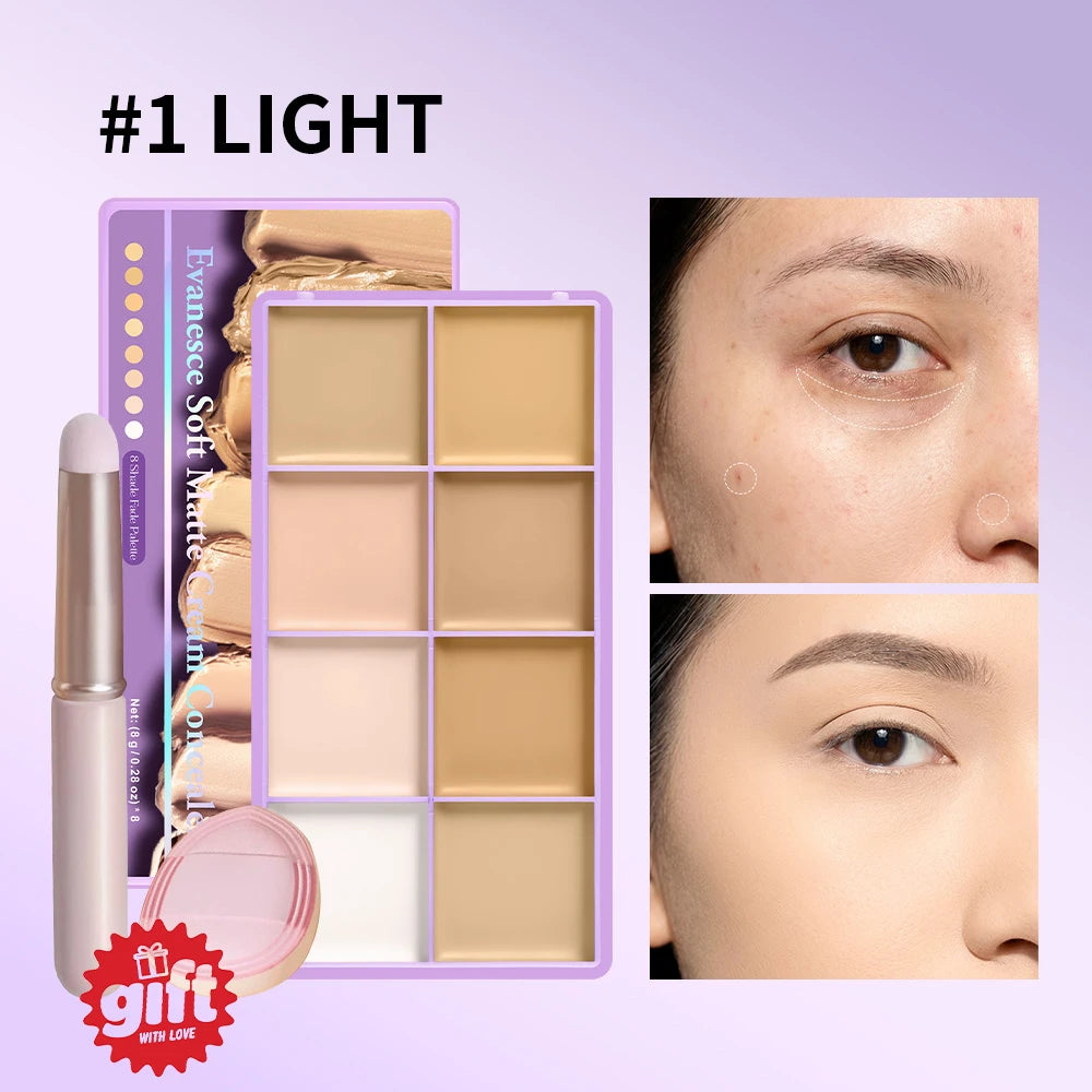 8 Shade Cream Concealer Palette and Contour Kit
