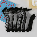 Polyester Elastane Lace Pattern Mid Tube Socks