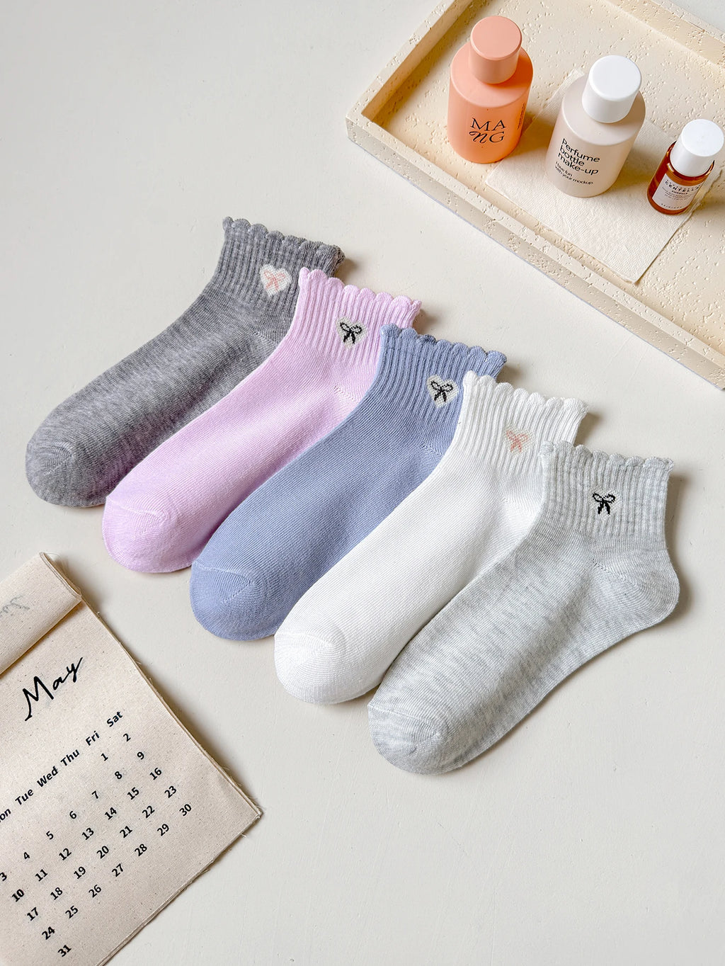 Polyester Elastane Women Low Tube Ankle Socks 5 Pack