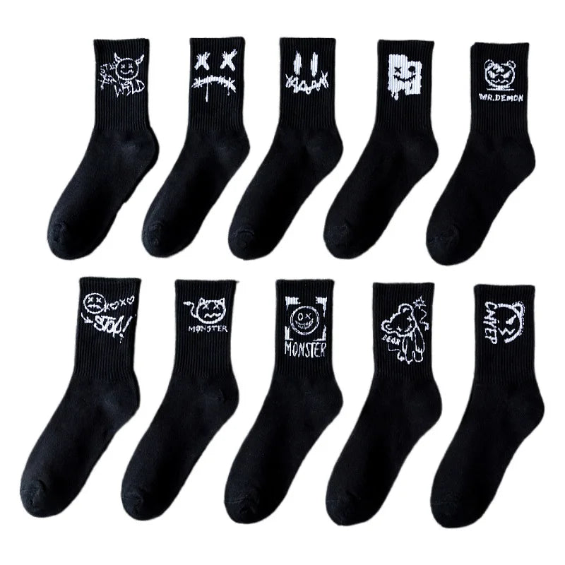 Polyester Spandex Graffiti Crew Socks - 10