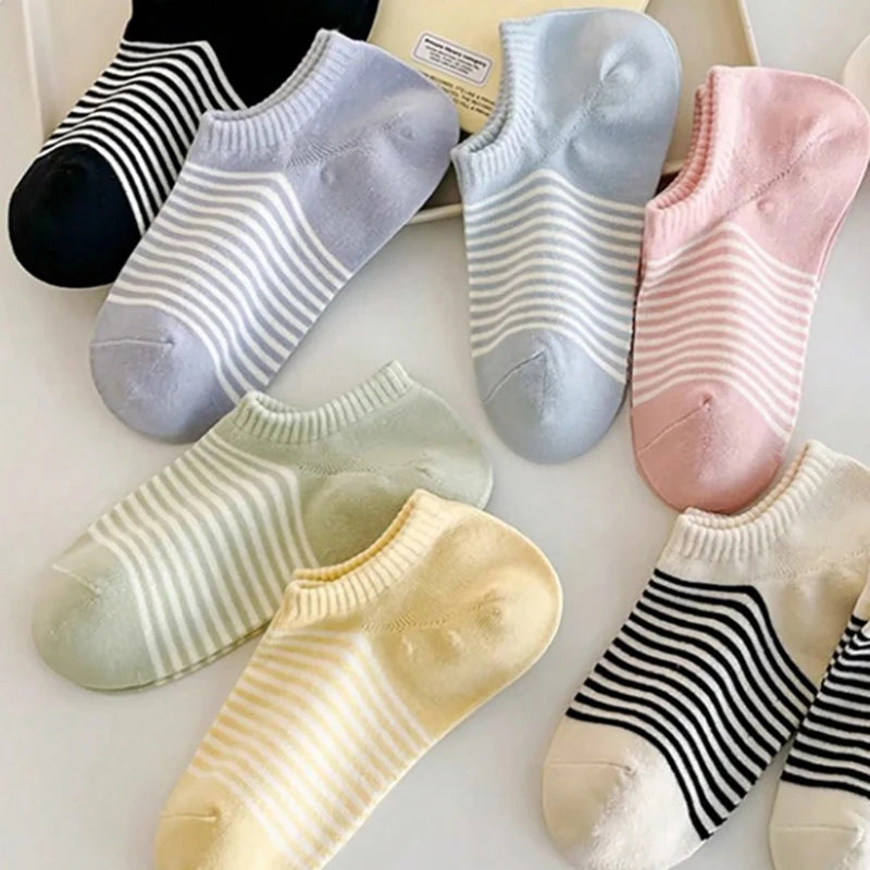 Polyester Elastane Striped Low Cut Casual Socks