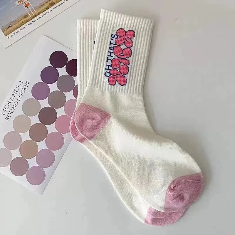 Polyester Elastane Cartoon Printed Mid Tube Casual Socks