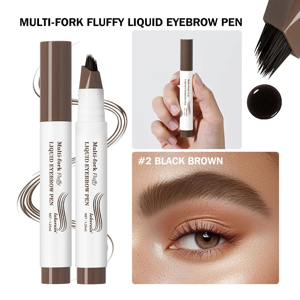Liquid Eyebrow Pencil Multi Prong Brush Waterproof Makeup Pen