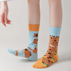 Cotton Blend Capybara Pattern Mid Calf Socks