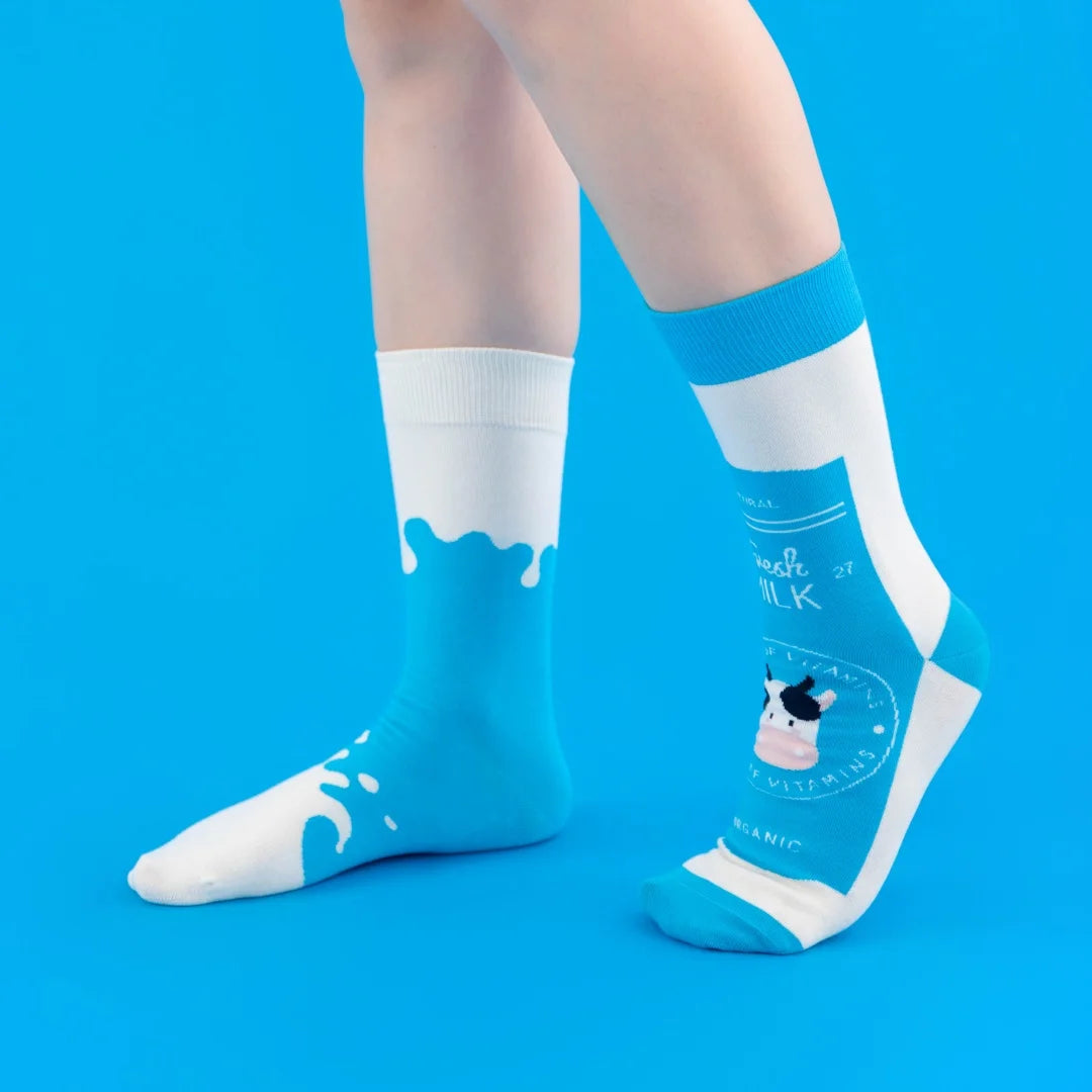 Cotton Blend Milk Carton Print Mid Calf Socks - 2