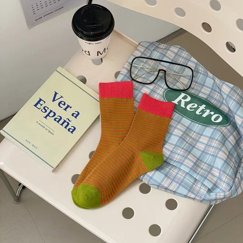 Striped Polyester Elastane Crew Socks Women - 10