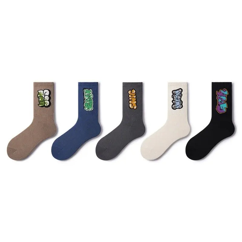 Polyester Elastane Crew Socks Graffiti Pattern Men