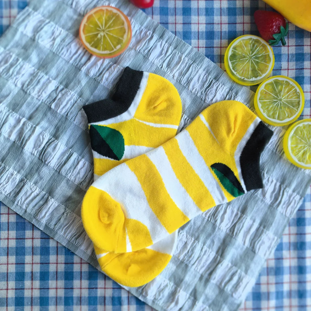 Yellow Striped Cotton Blend Ankle Socks