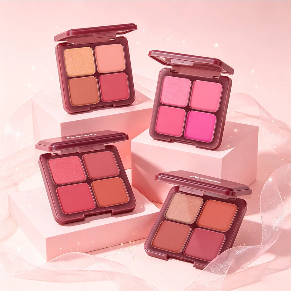 4 Shade Powder Blush Palette Matte and Shimmer Face Makeup