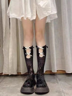 Nylon Elastane Ruffle Bowknot Calf Socks
