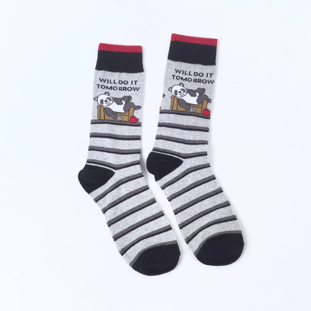 Polyester Elastane Printed Crew Socks for Men