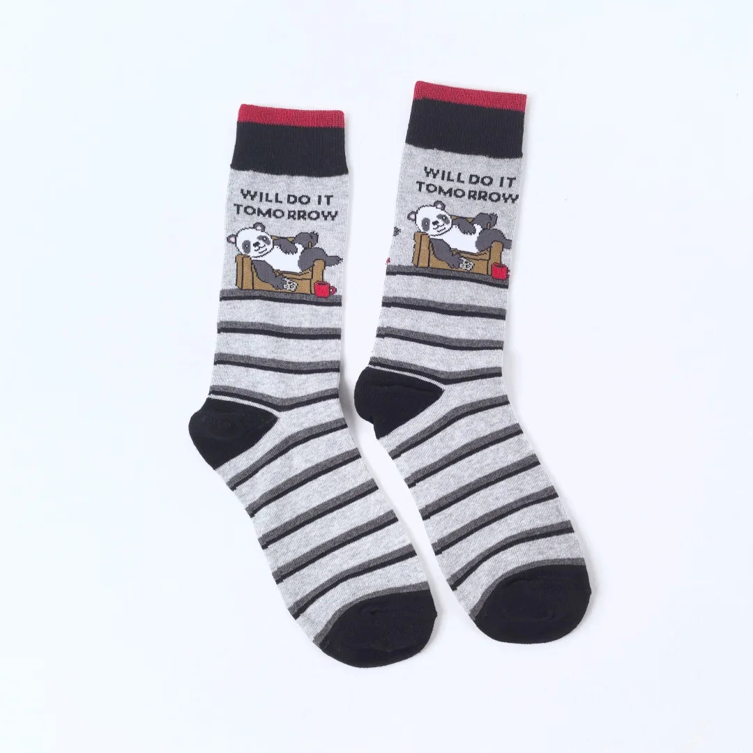 Polyester Elastane Printed Crew Socks for Men