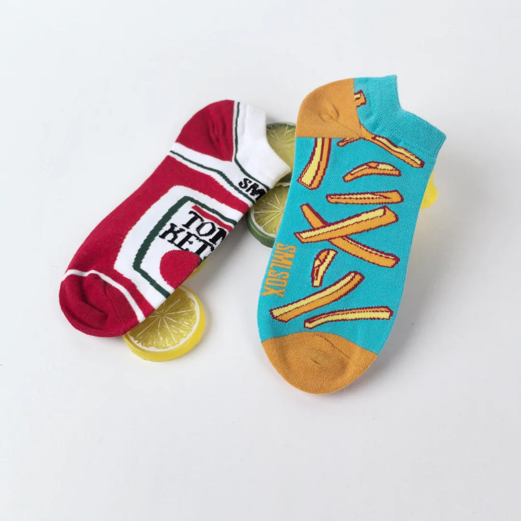 Cotton Blend Unisex Novelty French Fry And Ketchup Pattern Ankle Socks