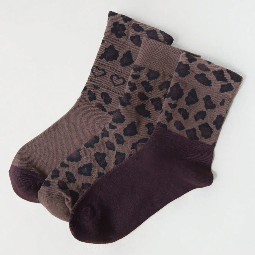 Polyester Elastane Leopard Print Casual Crew Socks