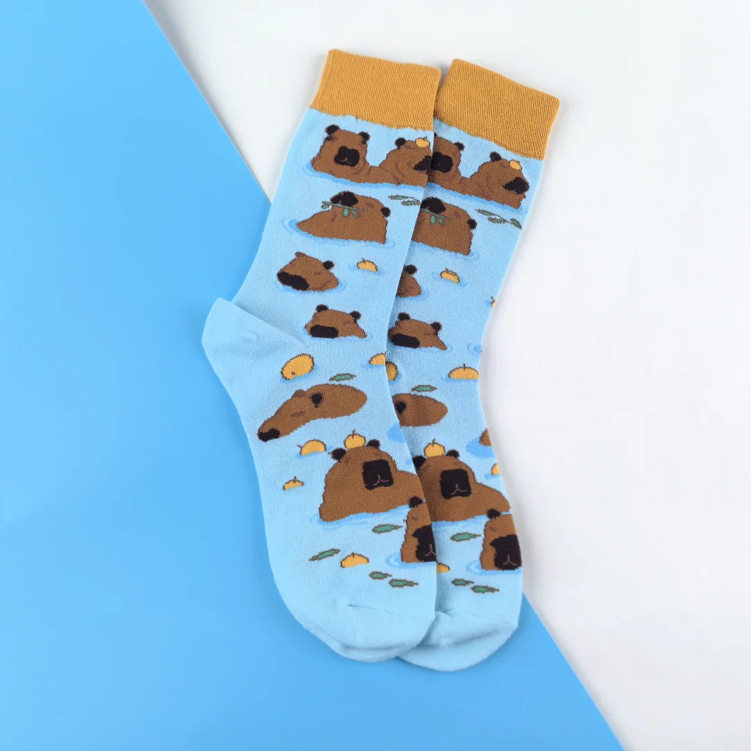 Cotton Blend Capybara Pattern Mid Calf Socks - 7