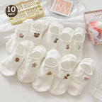 Polyester Elastane Teddy Bear Print Casual Ankle Socks for Women