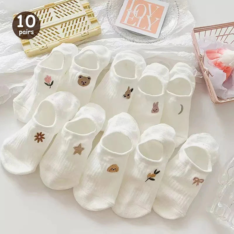 Polyester Elastane Teddy Bear Print Casual Ankle Socks for Women