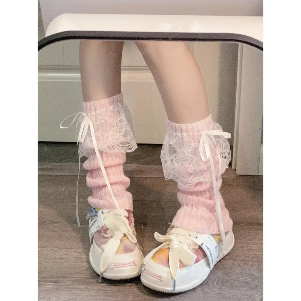 Acrylic Knitted Lace Bow Leg Warmers - 18