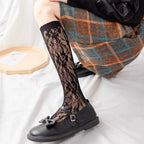 Floral Lace Calf Socks Women Nylon Knit Hosiery