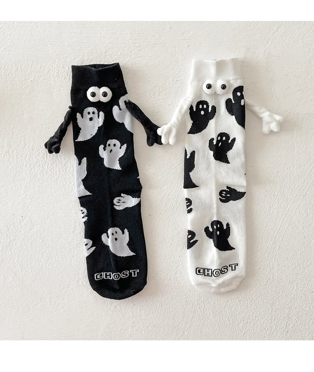 Cotton Ghost Design Magnetic Hand Holding Crew Socks