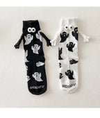 Cotton Ghost Design Magnetic Hand Holding Crew Socks