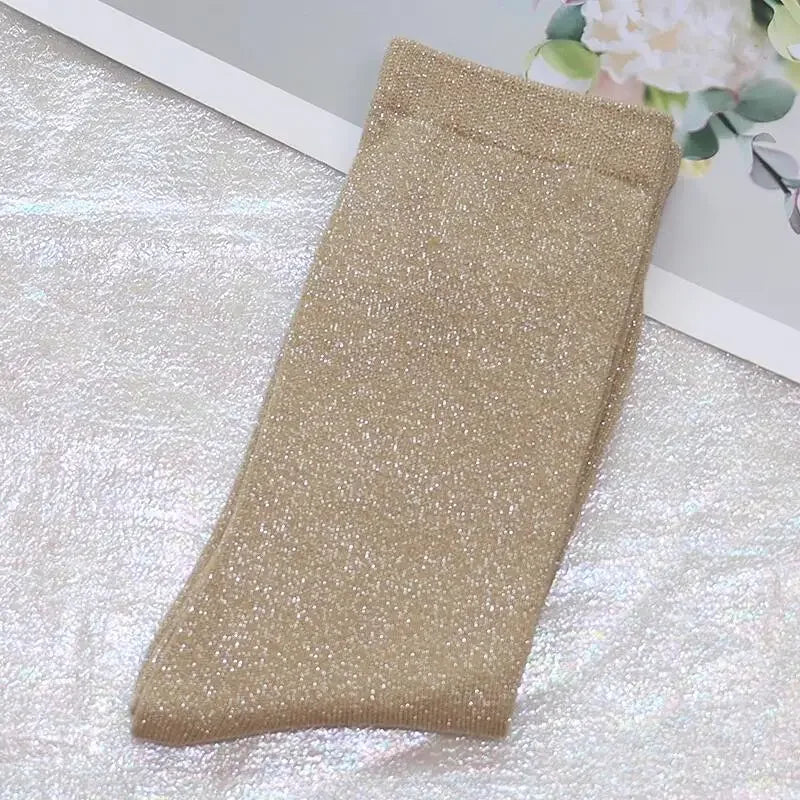 Shiny Metallic Cotton Blend Mid Tube Casual Socks
