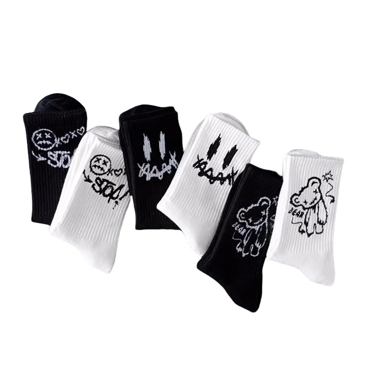 Polyester Elastane Cartoon Bear Crew Socks Five Pair Set - 6