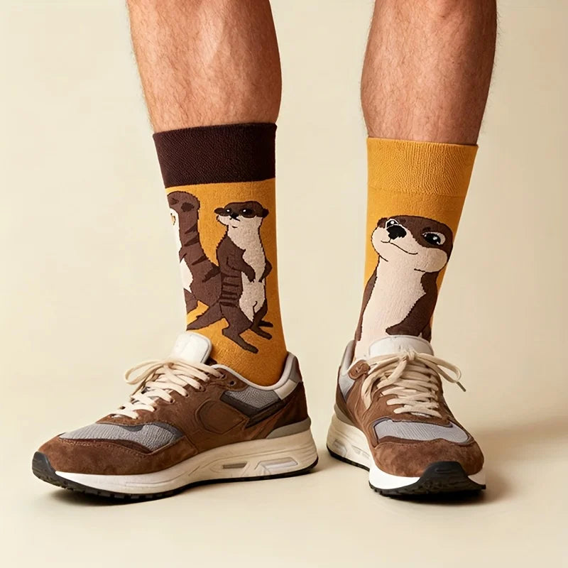 Cotton Blend Otter Print Casual Mid Calf Socks