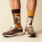Cotton Blend Otter Print Casual Mid Calf Socks
