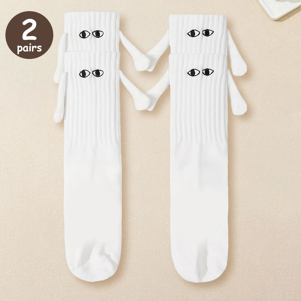 Magnetic Cartoon Eye Mid Tube Couple Socks