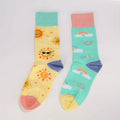 Cotton Blend Sun and Rainbow Print Mid Tube Casual Socks